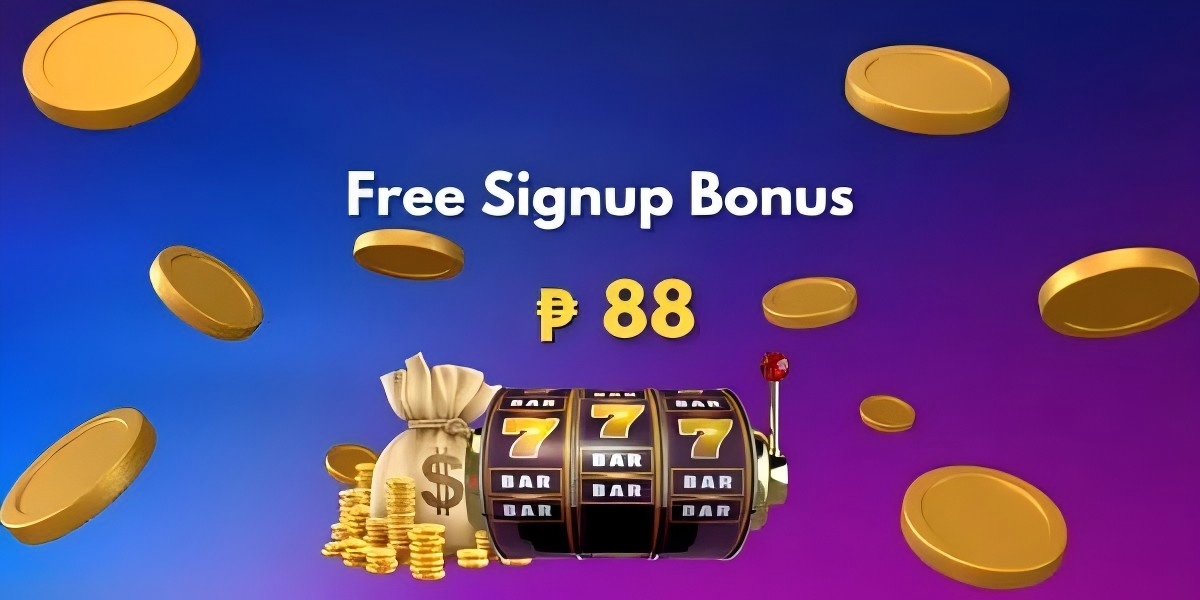 Casino sign up welcome bundle banner with bonus coins and free spins artwork
